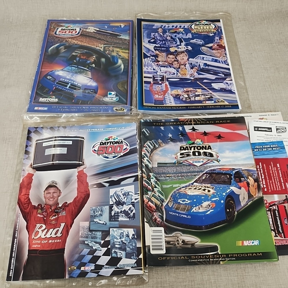 LOT OF 4 Daytona 500 Programs Extras Official Sleeves 2004, 2005, 2008, 2009